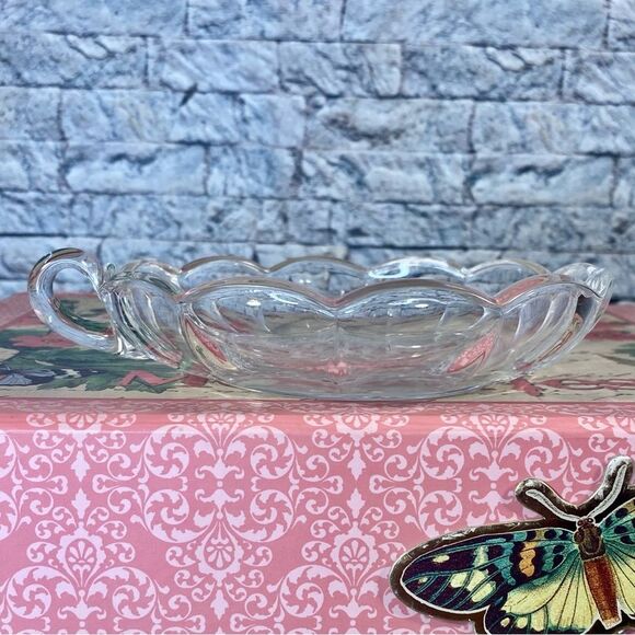 Val St Lambert Crystal Serving Dish Candy Nappy Bowl Floral Mid Century - Picture 2 of 5